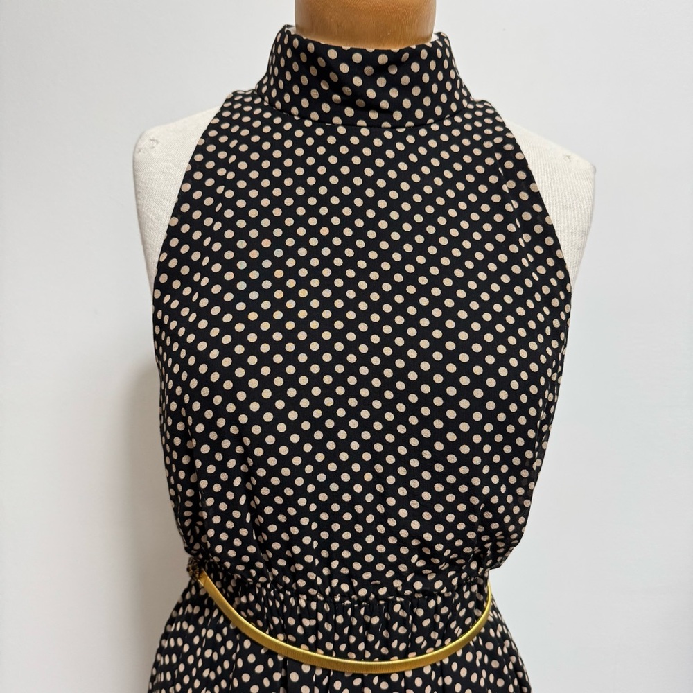 Alice + Olivia Mikeala High Neck Blouson Belt Mini Dress Silk Medium Polka Dots - Picture 3 of 16
